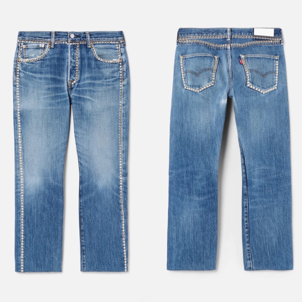 NWT RE/DONE x Levi’s Rare Studded Boyfriend Denim Jeans in Indigo Blue Size 26